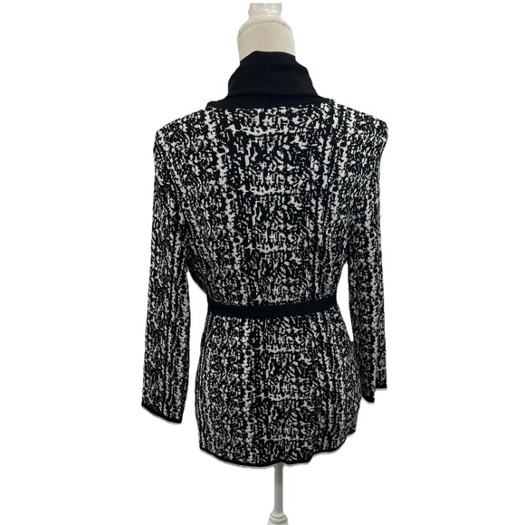 NWT BCBG Maxazria Open Front Belted Cardigan Womens Medium White Black Notch Nk - Picture 3 of 9